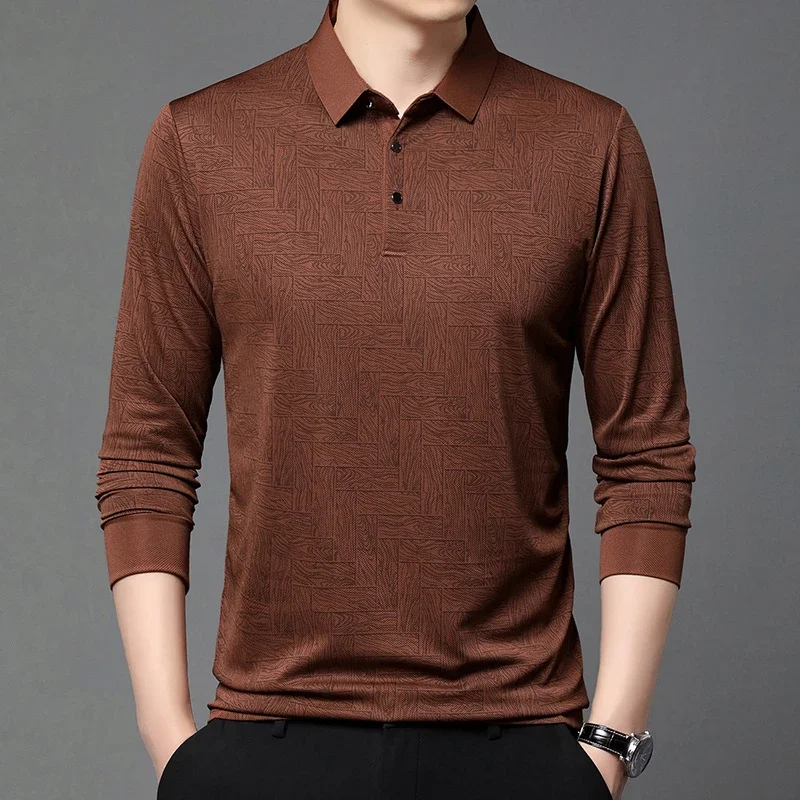 New Men\'s Business Casual Long Sleeved Shirt Solid Color Polo Shirt Fashionable Breathable Comfortable Versatile Top