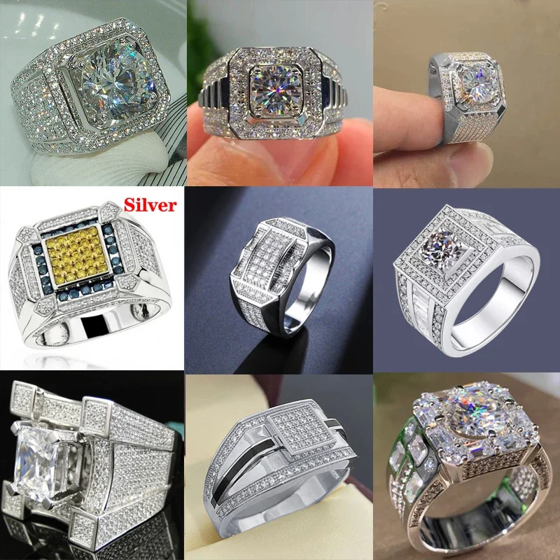 Milangirl  White Zircon Full Crystal Rings For Women Men Hip Hop Engagement Ring Jewelry Size 5-12