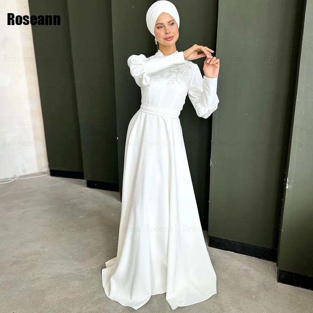 Robes de mariée musulmanes A-Line, col haut, drapé, plissé, appliques, brosse, train, longueur au sol, robe de mariée, nouveau, 2024