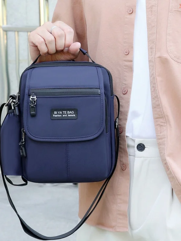 New Men's Waterproof Shoulder Bag Travel Bag with Cup Holder Outdoor Leisure Crossbody Bag Small Square for Elderly
