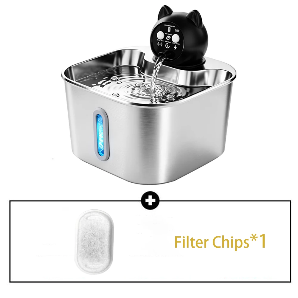 Smart Stainless Steel Pet Water Fountain Cat Water Dispenser with Motion Sensor, Circulating Filter, Visible Water Level, Quiet