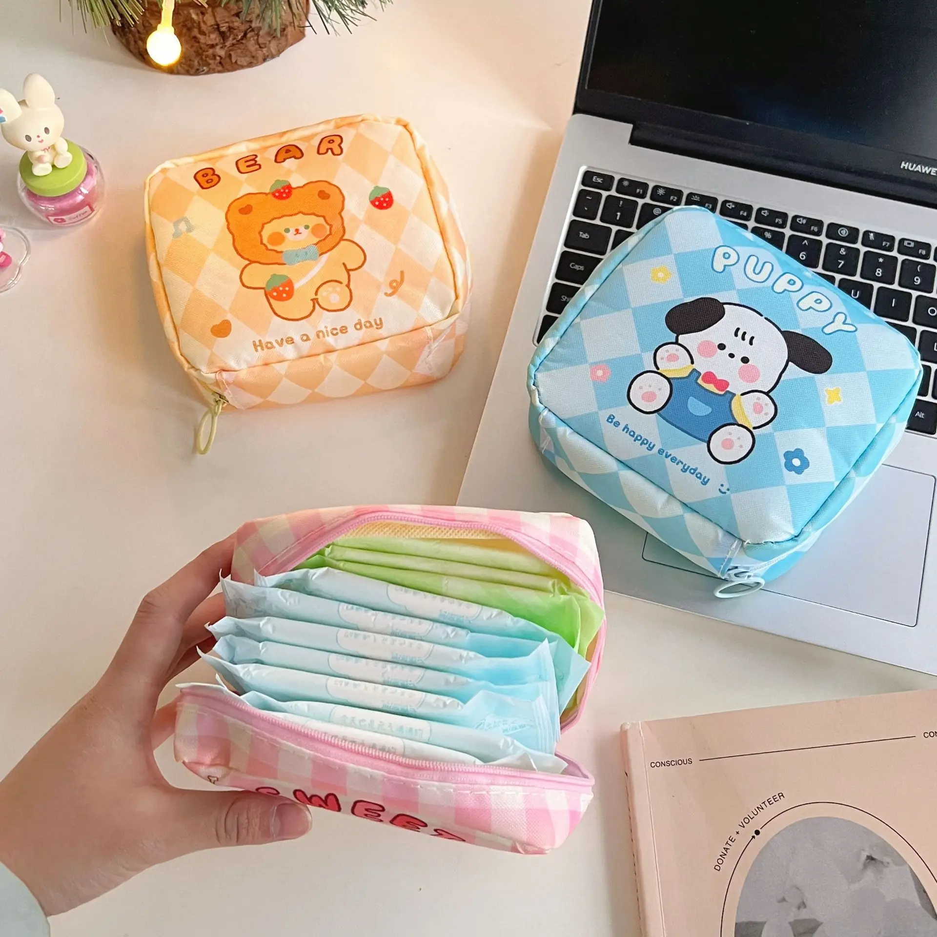 Cute Small Cosmetic Bags Lipstick Makeup Organizer Case Cartoon Mini Sanitary Napkins Travel Earphone Coin Storage Bag Pouch