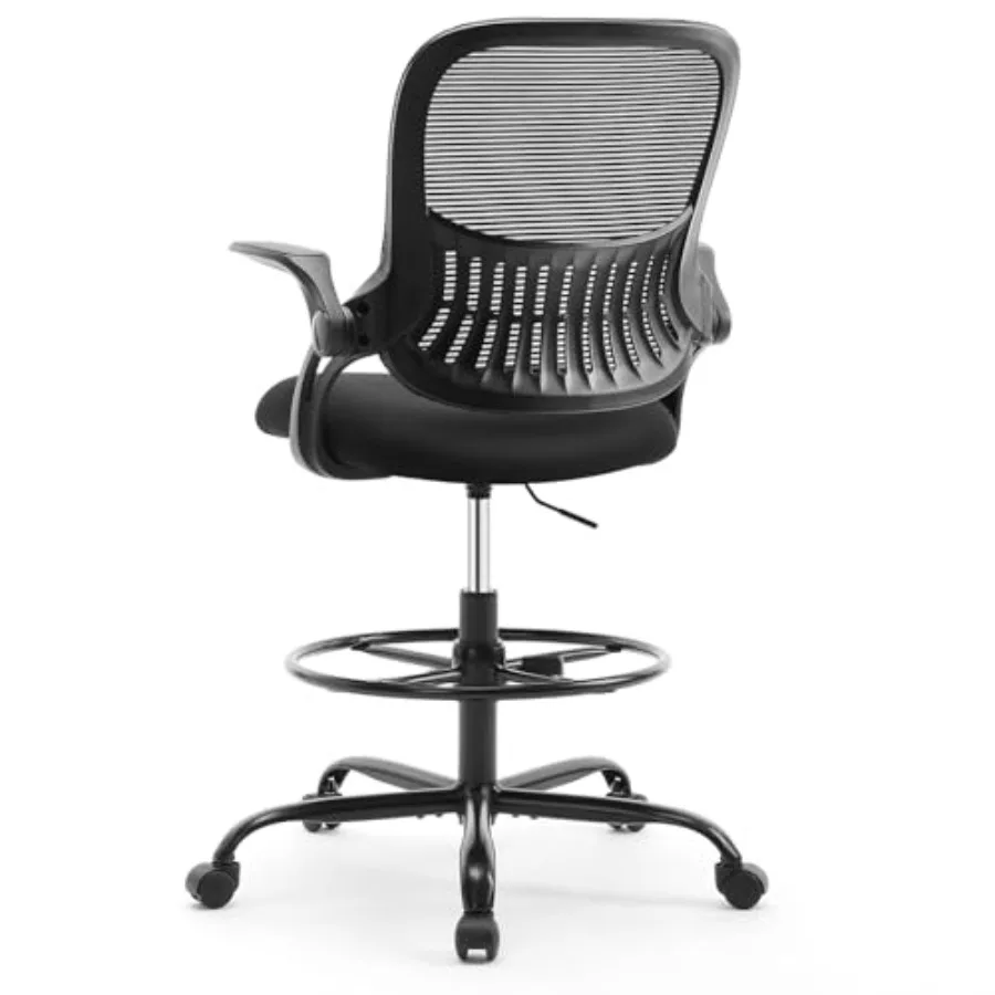 Tall Drafting Desk Chair - Ergonomic High Stool Computer with Adjustable Height and Comfy Lumbar Support Office Rolling Counter