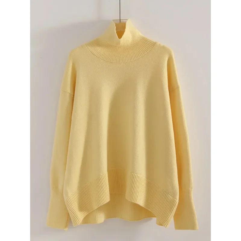 Pull à col roulé marron femmes pulls automne surdimensionné beurre jaune chandails épais col roulé tricot Baggy pull pour dames
