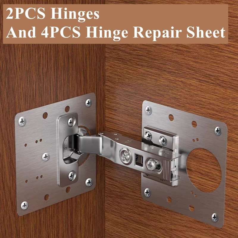 Cabinet Hinge Repair Plate Stainless Steel Kitchen Cupboard Door Hinge Mounting Fixing Bracket with Holes 6PCS/2Sets