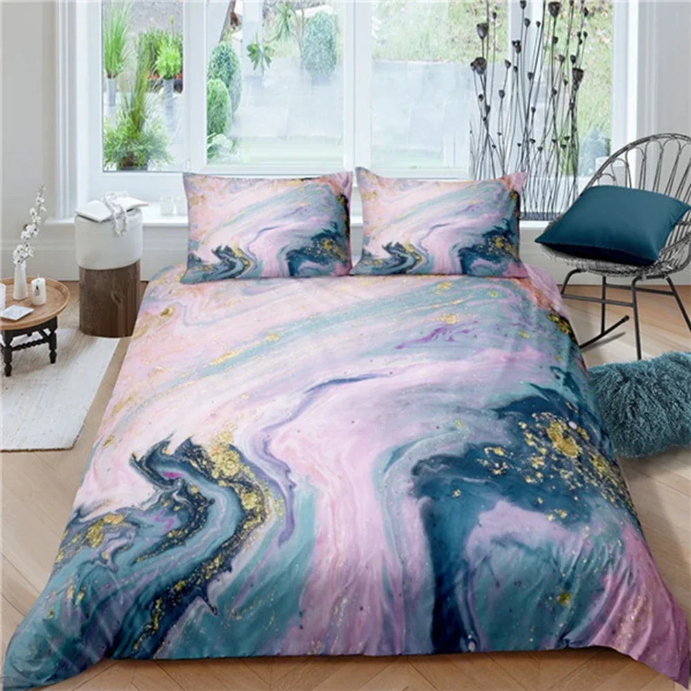 

Chic Marble Mint Gold Glitter Turquoise Comfortable Duvet Cover Pillowcase Bedding Set Children Bedroom Decoration Home Textile