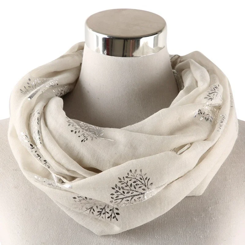 Fashion Lady Scarf Cinnamomun Camphcra Iron Silver Printing Cotton Scarves Neckerchief Neckpiece Woman Wraps Accessory