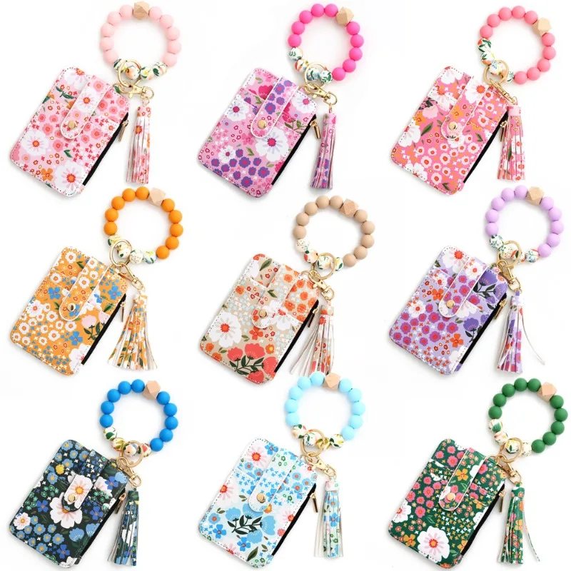 

Credit Card Wallet Floral Flower Leather Aesthetic Print Unique Card Bag for Women