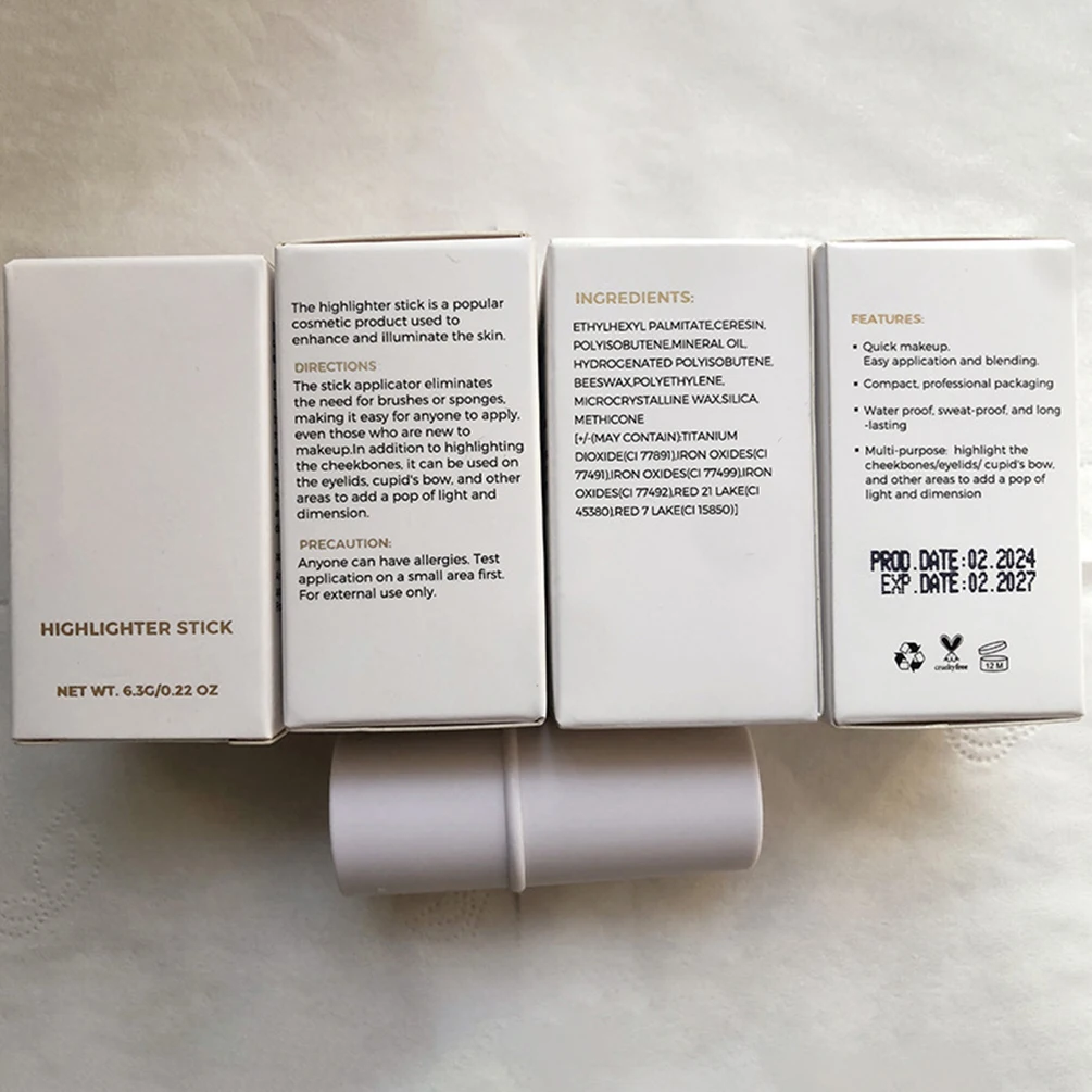 6.3g プライベートブランド ハイライタースティック カスタムロゴ ホワイトチューブ 顔の明るさ コントゥアリング ハイライト ナチュラルメイク ヴィーガン