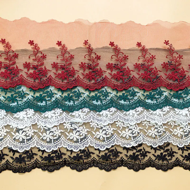 5yrd/lot Width 15cm Stylish Cotton Embroidered Mesh Lace Trim Garment Lace for Sewing Off White Beige Black Red Green