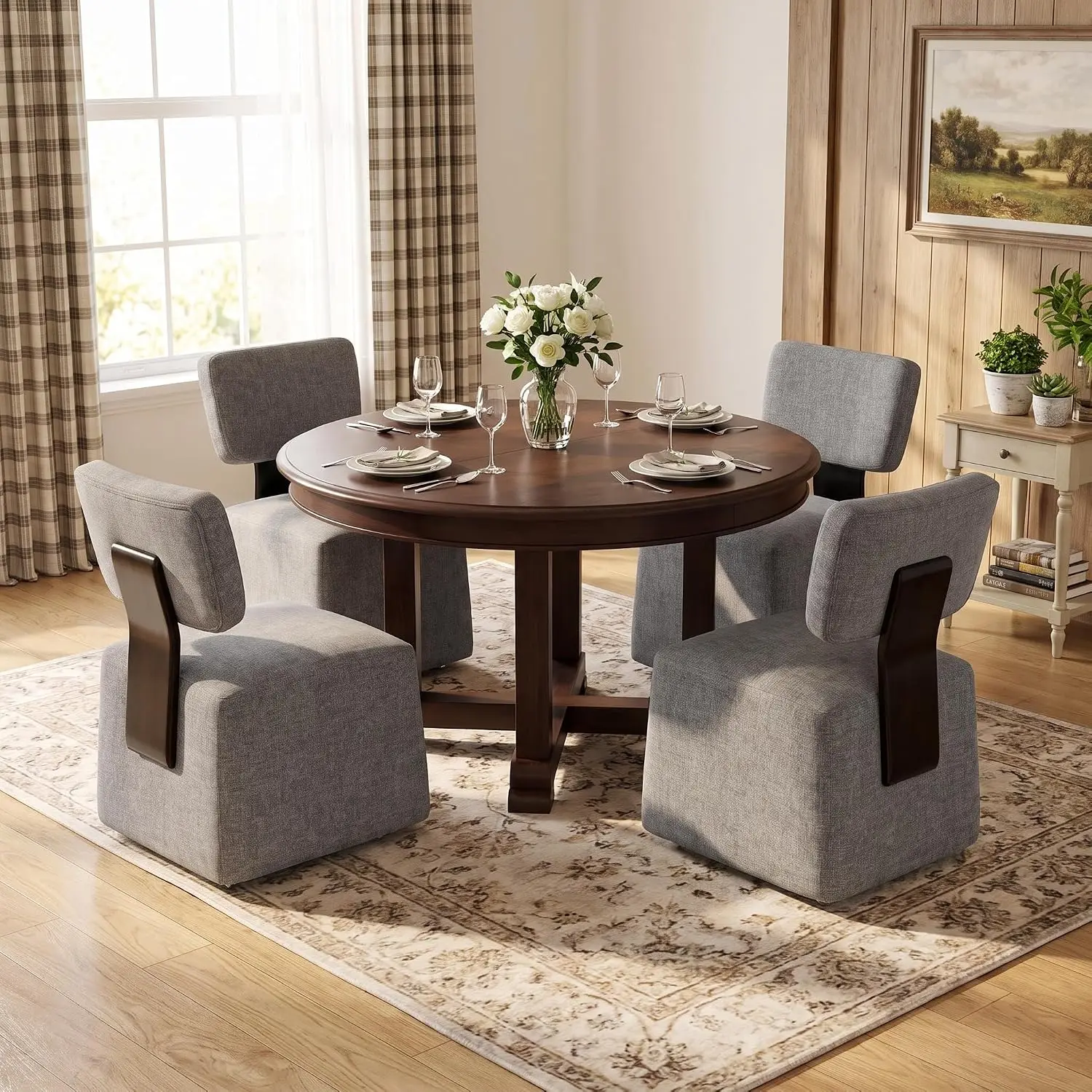 Armless Swivel Dining Chair with Casters Set of 4 Grey, Customized