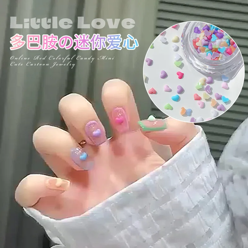 Hot Selling Boxed Dopamine Macaron Mini Heart Nail Accessories Mixed Two-color Flat Bottom Peach Heart Nail Resin Accessories