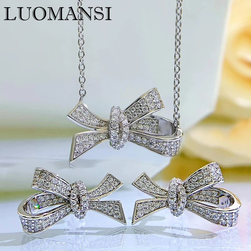 

Luomansi Bowknot Jewelry Set Necklace Earrings 100%-S925 Silver Jewelry Wedding Party Commemorative Gift