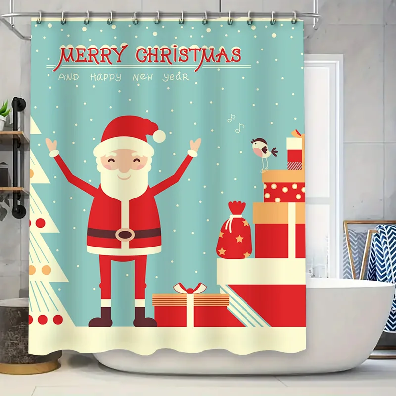 TU Tenda da doccia natalizia Decorazioni festive per le vacanze Set da bagno di buon Natale Sfondo in tessuto impermeabile