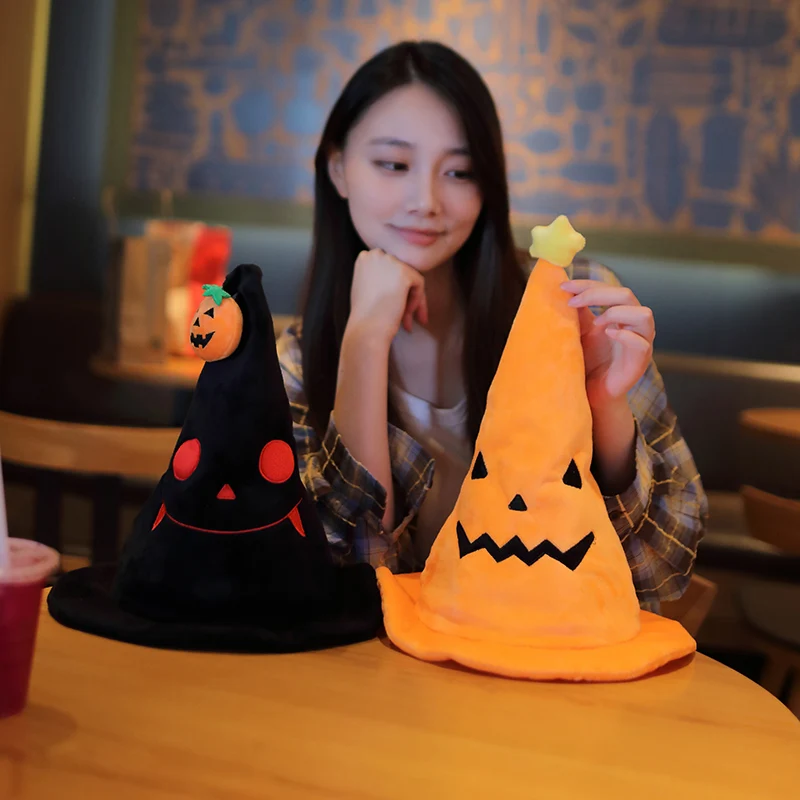 30*30*40CM Creative Halloween Pumpkin Elf Hat Plush Toys Halloween Party Decor Doll Electric Luminescence Hat for Children Adult