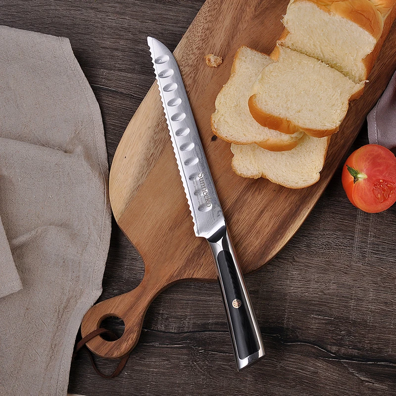 

Serrated 8 Inch Bread Cake Knife 73 Layers VG10 Damascus Steel Cutting Knife