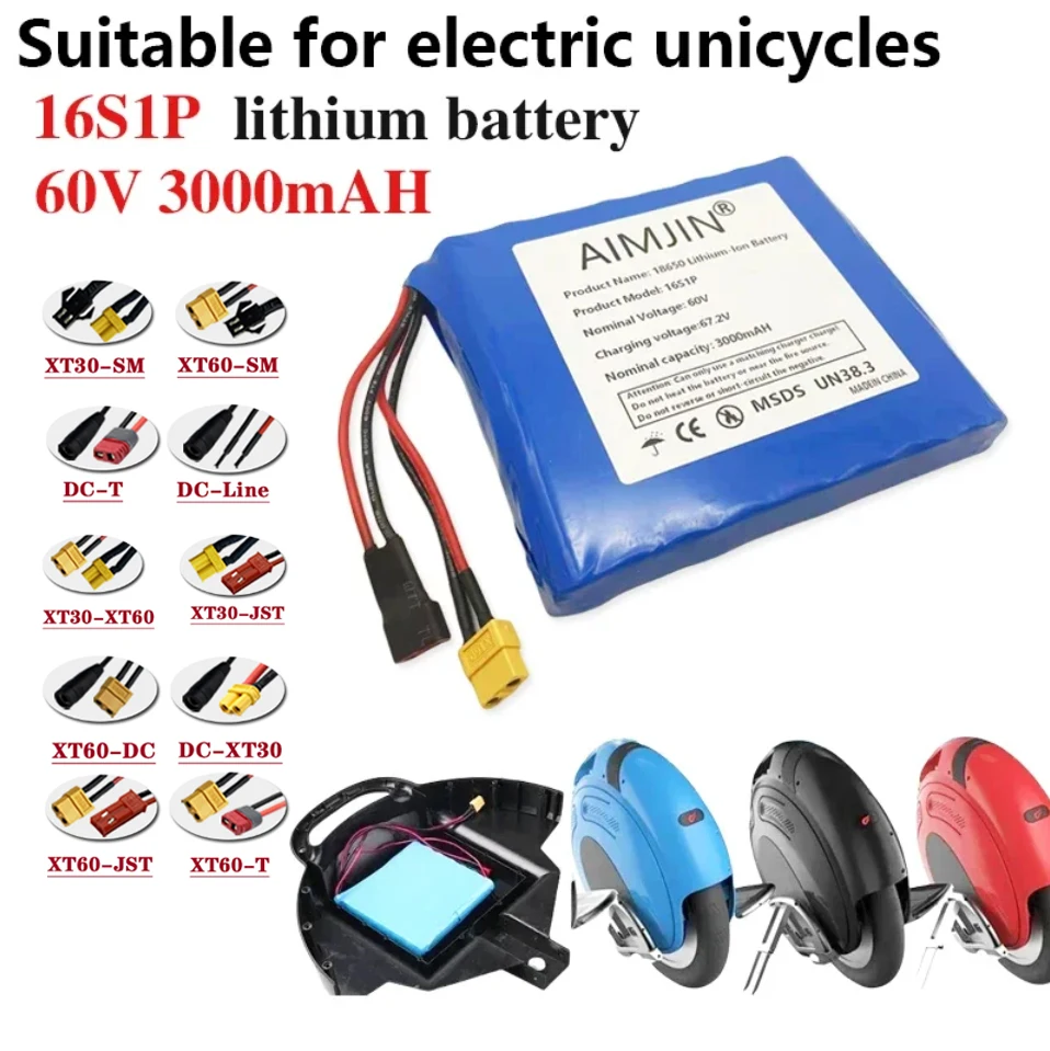 

3000mAh 132wh 60V 3.0Ah Li-Ion Battery Pack 16S1P Universal for Electric Balance Torsion Car