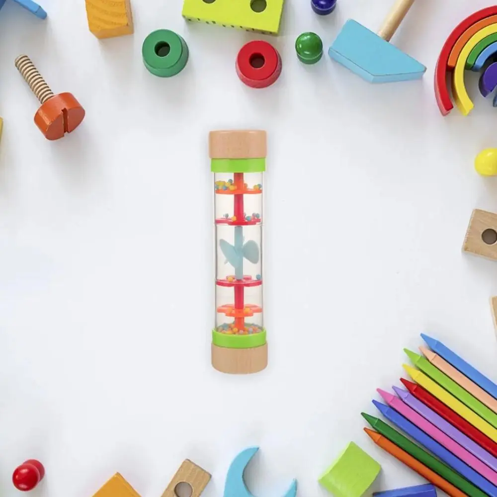 Wooden Rain Stick Musical Rainbow Hourglass Rain Stick Rain Sounder Hearing Hand Shaking Rattles Simulation Rain Sound