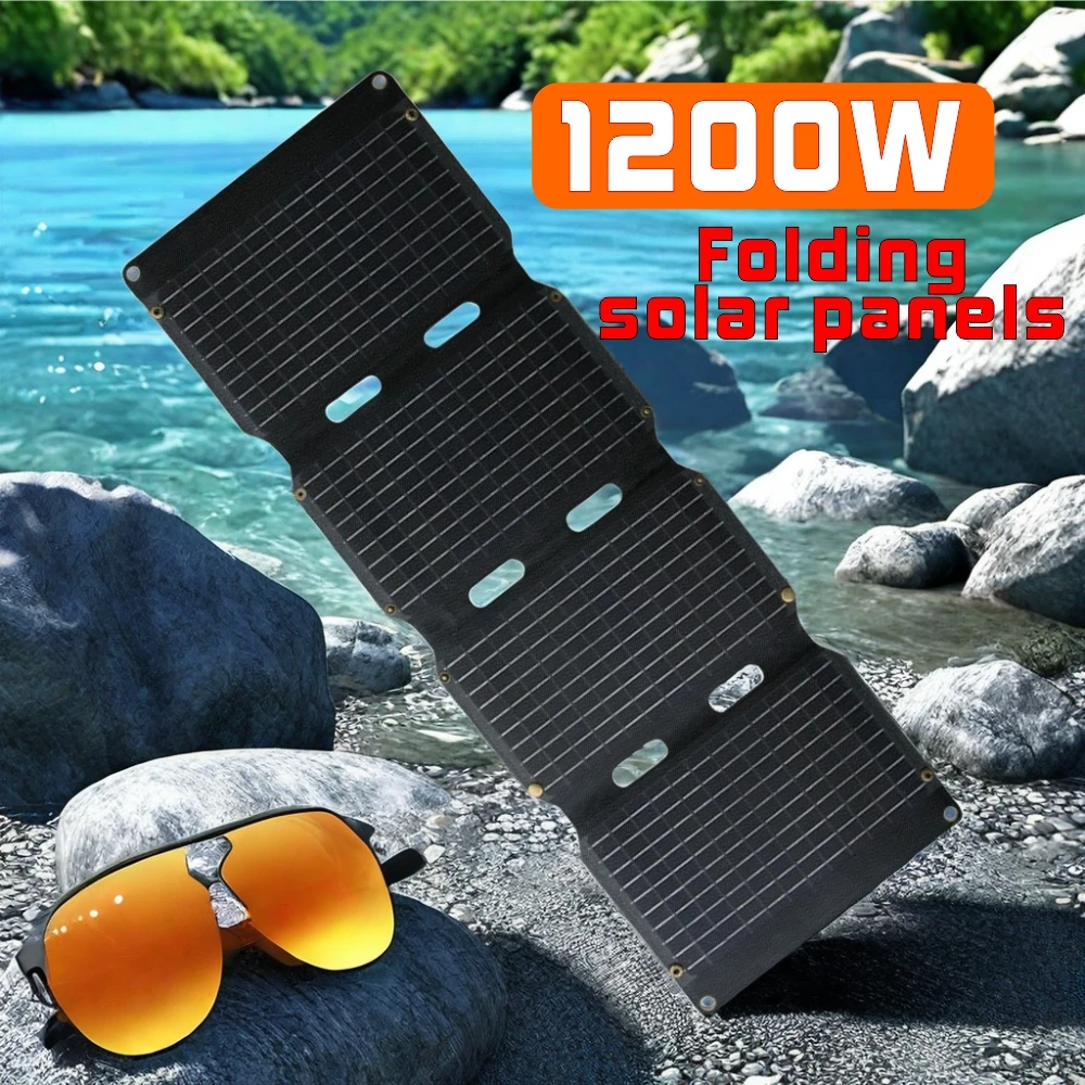 1200W 4 Folding Solar Panel Portable Bag Folding Solar Charger Outdoor Power Hiking Camping Home Mobile Phone Power Generator