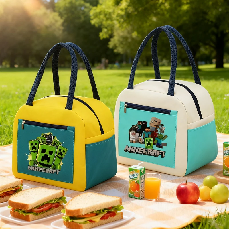 

Game Theme Lunch Bag Insulation Bento Pack Minecrafted printed Thermal food bag Meal Pack IcePack children Bento Lunch Handbag