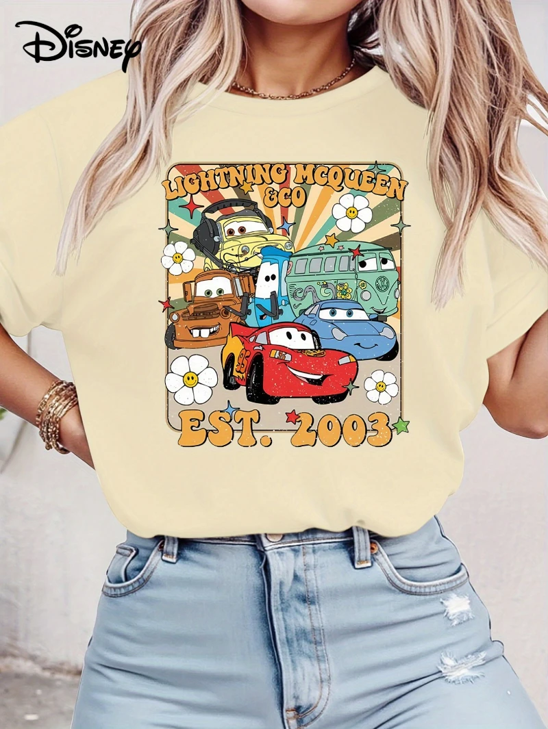 

Disney Women's Lightning McQueen Friends 20th Anniversary Retro Graphic T-Shirt Vintage-Inspired Casual Tee with Medium Stretch