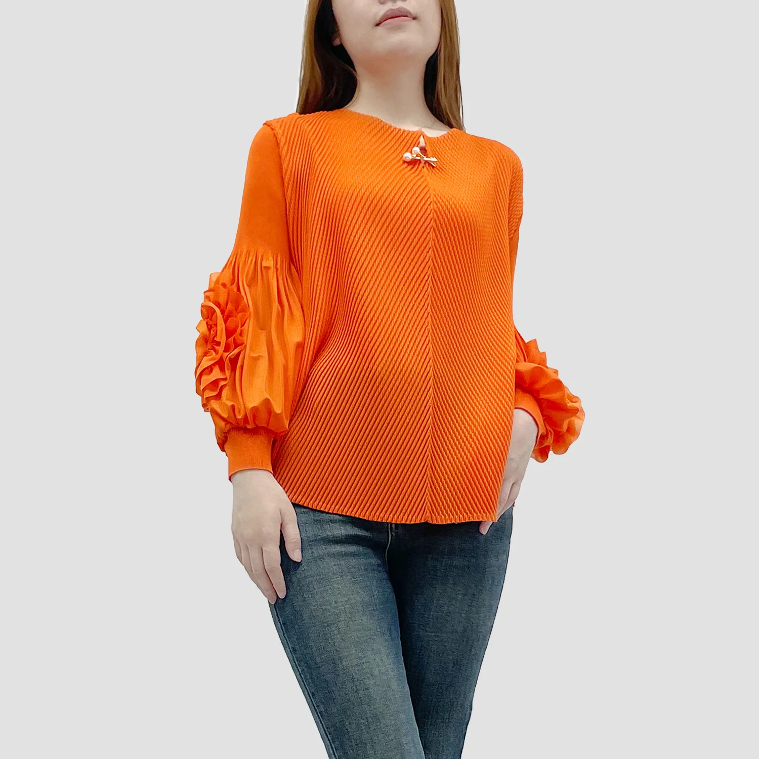 

Лидер продаж, топы Miyake премиум-класса, чувство моды, темпераментный дизайн, рукав-фонарик, рыбья чешуя, плиссированная футболка с длинными рукавами