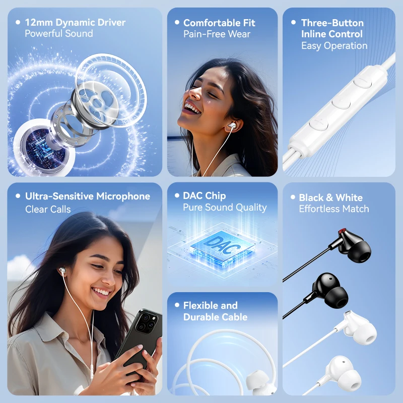 Vention USB Type C Headphones HiFi Bass Stereo Volume Control Mic 3.5mm Dolby Sound Wired Earbuds for Samsung S25 iPhone 16 15