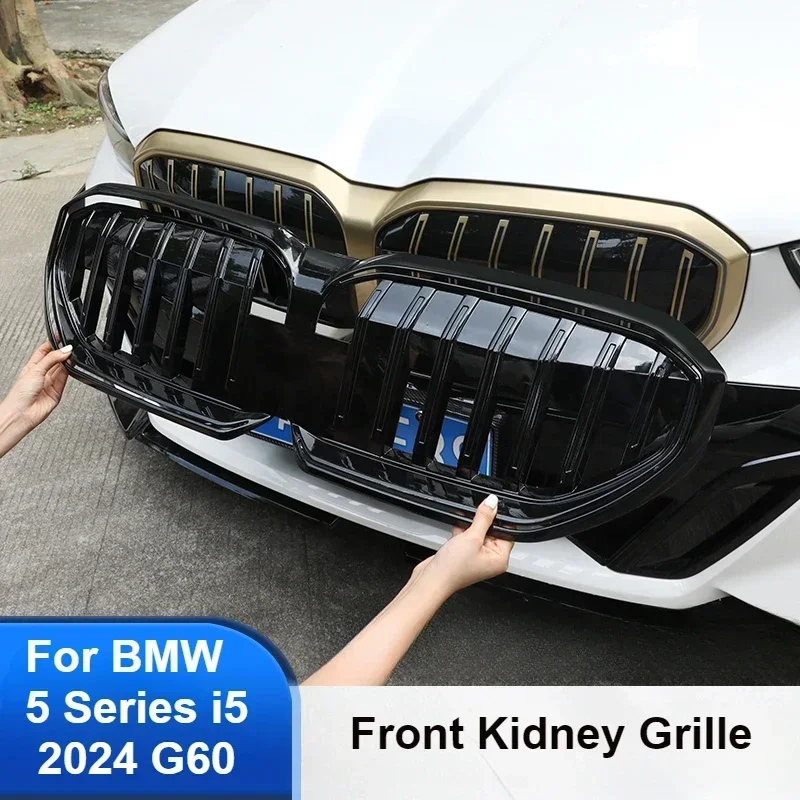 Car Front Kidney Grille ABS Black Front Bumper Racing Grill For BMW 5 Series 2024 G60 Exterior Modification Accessories