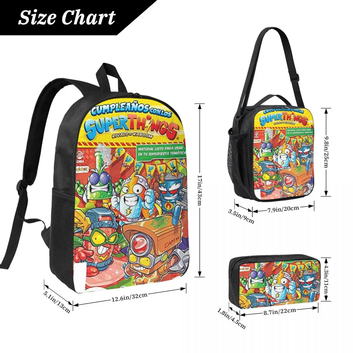 Super Zings Superthings Cartoon Backpack Boy Girls BookBag School Bag Computer Shoulder Bags 3ps Insulated Lunch Bag Pencil Case