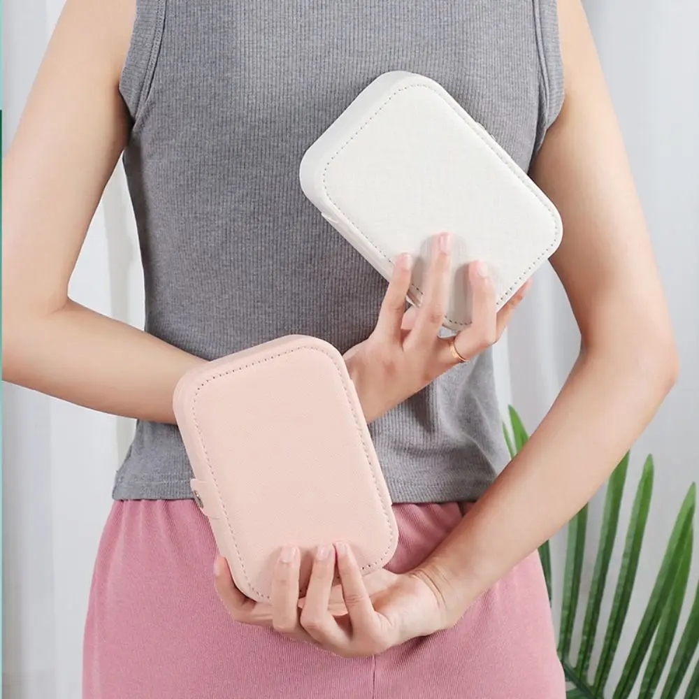 المحمولة خمر صندوق تخزين المجوهرات قلادة مربعة صغيرة حلقة حالة عرض المجوهرات بو الجلود القرط المنظم السفر #4