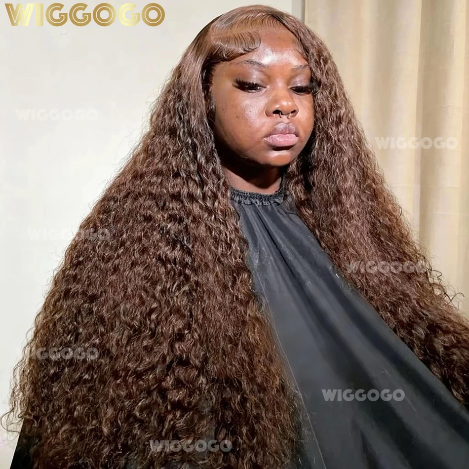 

13X6 Chocolate Brown Curly Lace Front Wigs Colored Human Hair Wigs Pre Plucked Deep Wave 13X4 Hd Lace Frontal Brazilian Wig