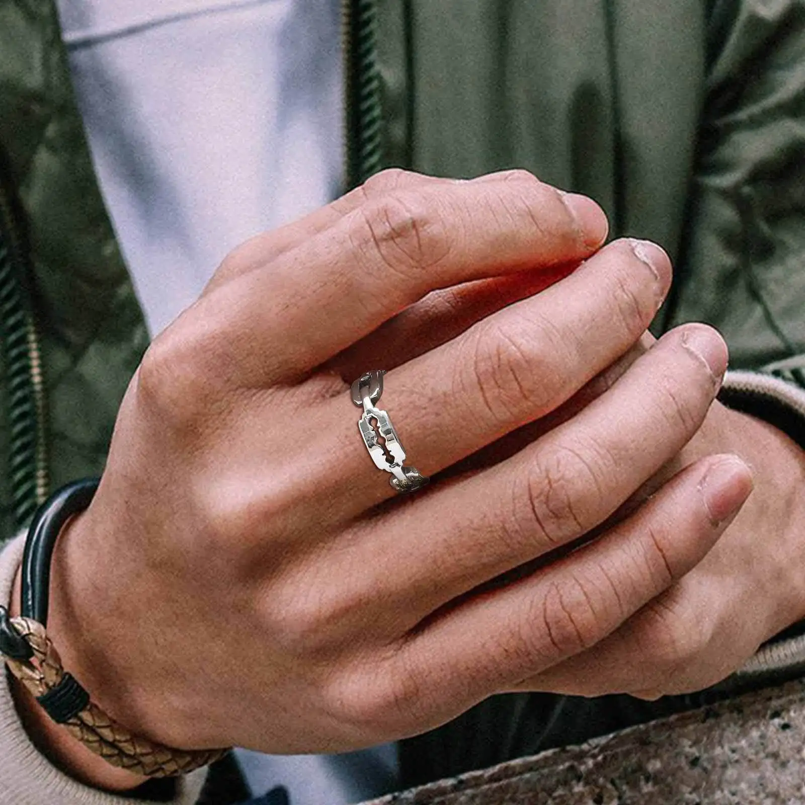 Vnox Punk Blade Chain Ring for Men, Gold Silver Color Size 7-12 Stainless Steel Razor Edge Ring, Waterproof Jewelry Gift for Him