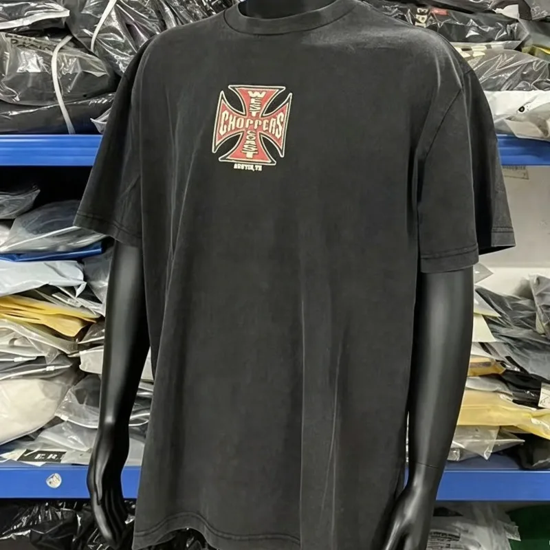 West Coast Choppers T Shirt Red Cross Print High Street Loose Casual American Trendy Clothing Short Sleeve Men Women