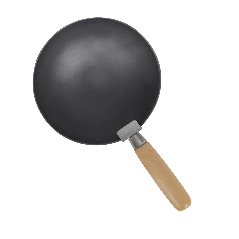 Hand Hammered Wok,traditional Iron Wok No Coating Wooden Handle Non-stick Pan Kitchen Cookware