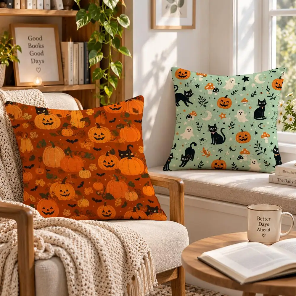 Art Horror V-Vintage Halloween Horror Cushion Cover Soft Short Cover Washable Sofa Bed Dorm Garden Home Office Chair Decor