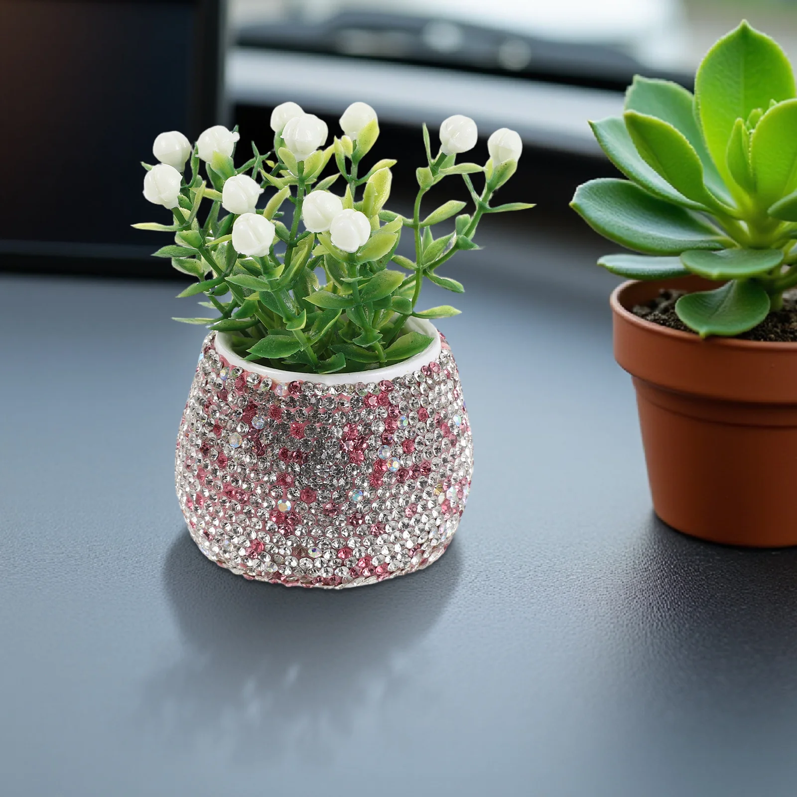 

Small Rhinestone Bonsai Car Dashboard Ornament Creative Interior Center Console Decoration Cute Automotive Accessories for Women