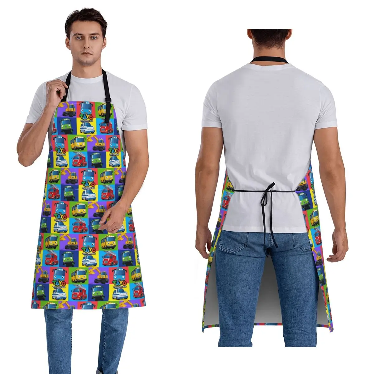 

Tayo The Little Bus Cartoon Apron Chef Cooking Baking Tablier Waterproof Bib Kitchen Cleaning Pinafore for Women Men Painting