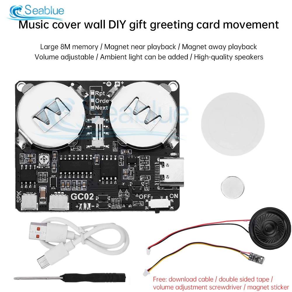 Recordable Sound Module 8M MP3 WAV Button Control Music Voice Player Programmable Board with Speaker for DIY Greeting Card Gift