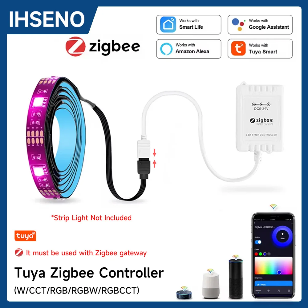 Tuya Zigbee Controller RGB RGBCW For Light Strip 5V-24V Smart Led Controller Smart Life APP Alexa Google Home