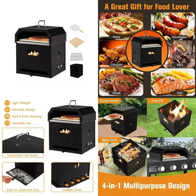 4 in 1 Multifunctional Indoor Outdoor Camping Kitchen Charcoal Grill Wood Fire Pizza Oven