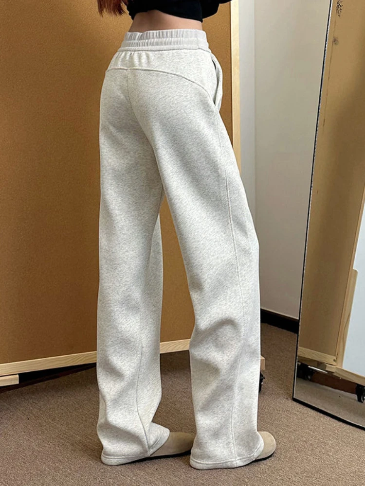 

ADAgirl Sporty Chic Grey Boot Cut Sweatpants Women Drawstring Elastic High Waist Joggers Y2k Slim Long Pants Streetwear Casual