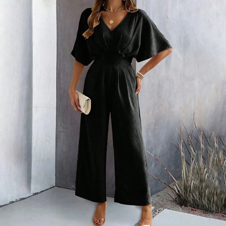 

Повседневный комбинезон с высокой талией и широкими штанинами, однотонный ор Све, весна-лето, женский модный цельный костюм, сделано в Китае