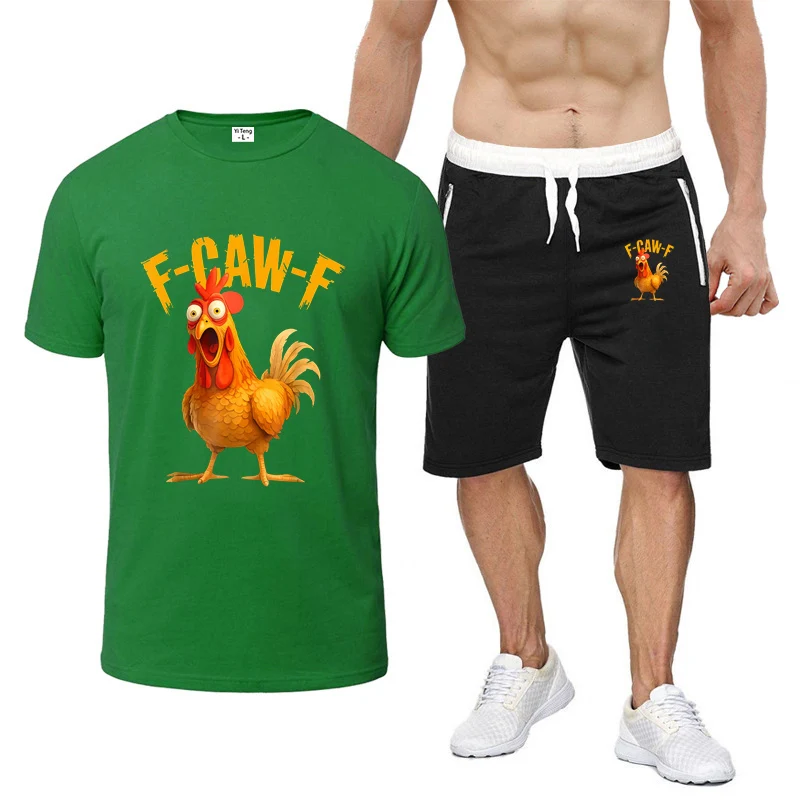 

F Caw F Chicken FCAWF 2025 Hot Sale Summer New Brand Men Nine Color Short-sleeved Set Simple Casual Comfortable Suit