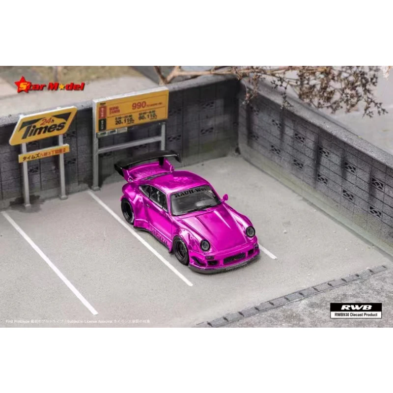 Star In Stock 1:64 RWB 930 GT Wing Socro Pink Chrome Sakura Diecast Diorama Car Model Collection Miniature Toys