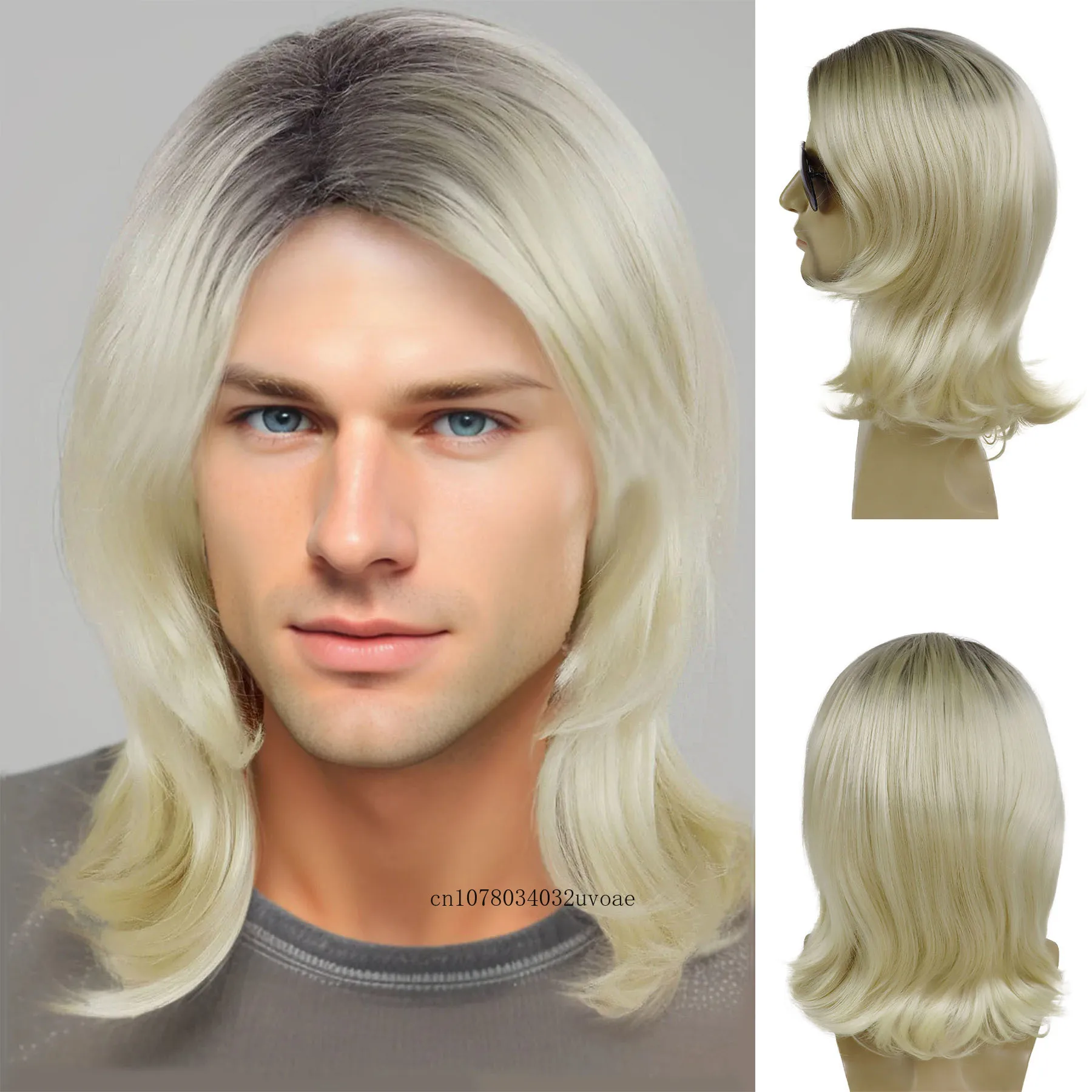 

Мужские длинные блонд-парики, синтетические кудрявые парики для мужчин, для повседневного использования, косплея, Хэллоуина, омбре, платиновый блонд, винтажный парик в стиле 80-х для вечеринок