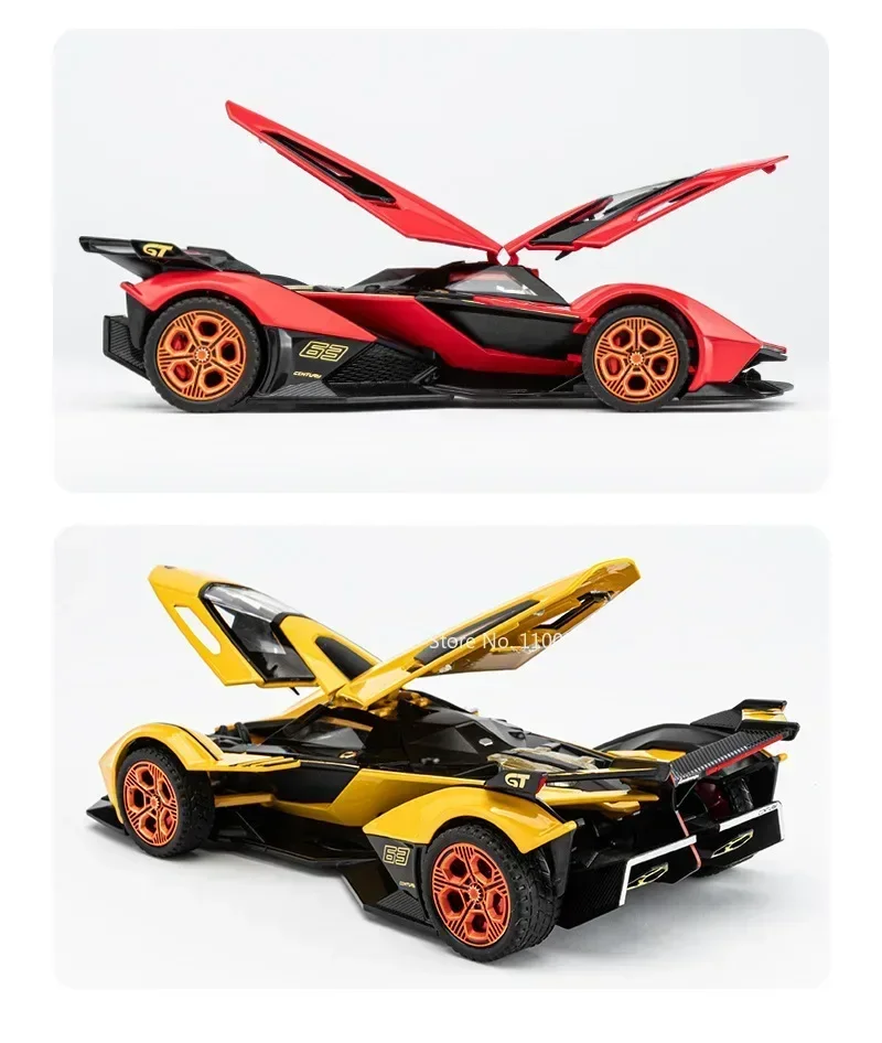 1:32 Lambor V12 GT Super Auto Modell Spielzeug Metall Druckguss Zurückziehen Musik Licht Miniatur Racing Fahrzeug Modelle Dekoration Jungen Geschenke – Detail 11