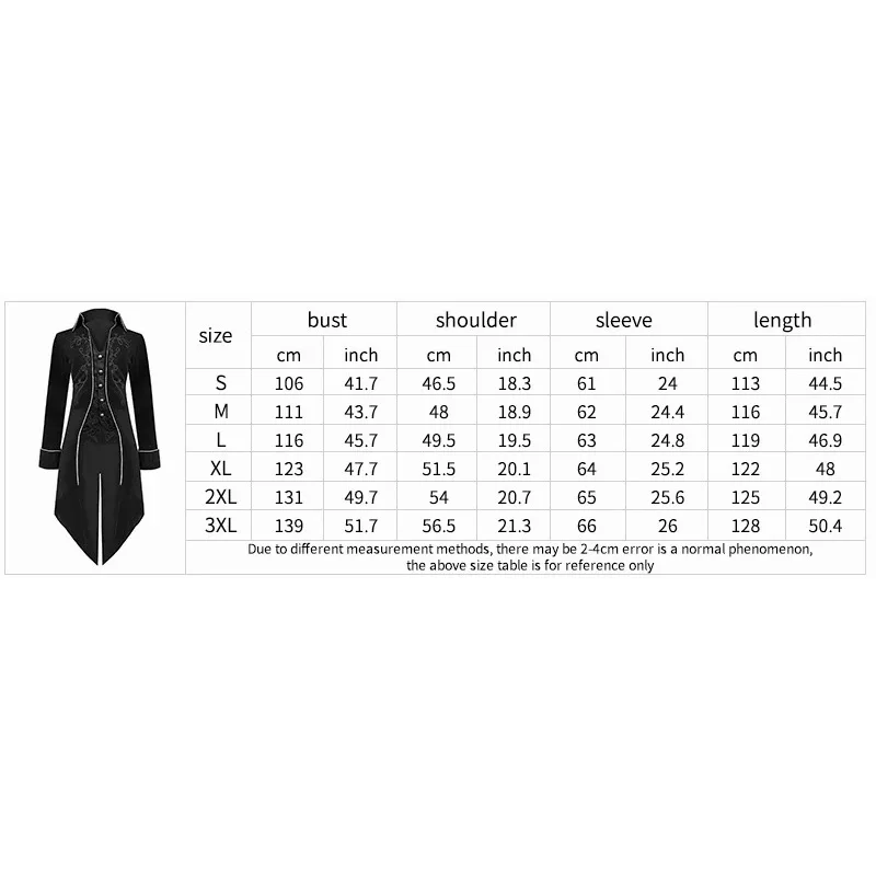 Embroidery Men's Jacket Medieval Cosplay Man Trench Coat Steampunk Gothic Tailcoat Victorian Clothes Carnival Halloween Costume