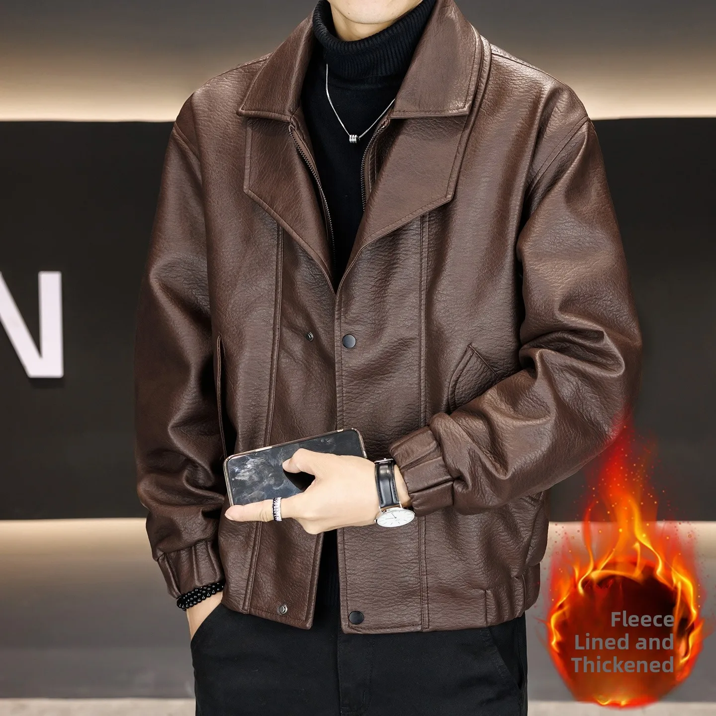 

Мужская зимняя утепленная куртка-косуха в стиле панк с флисовой подкладкой, ветрозащитная, теплая, повседневная, модная, из полиэфирного волокна, с длинными рукавами, на молнии