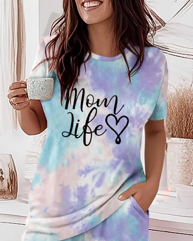 

Two Piece Set Women Outfit 2026 Spring Summer New Printed Round Neck Short Sleeved Top & Stretch Waist Casual Shorts Set