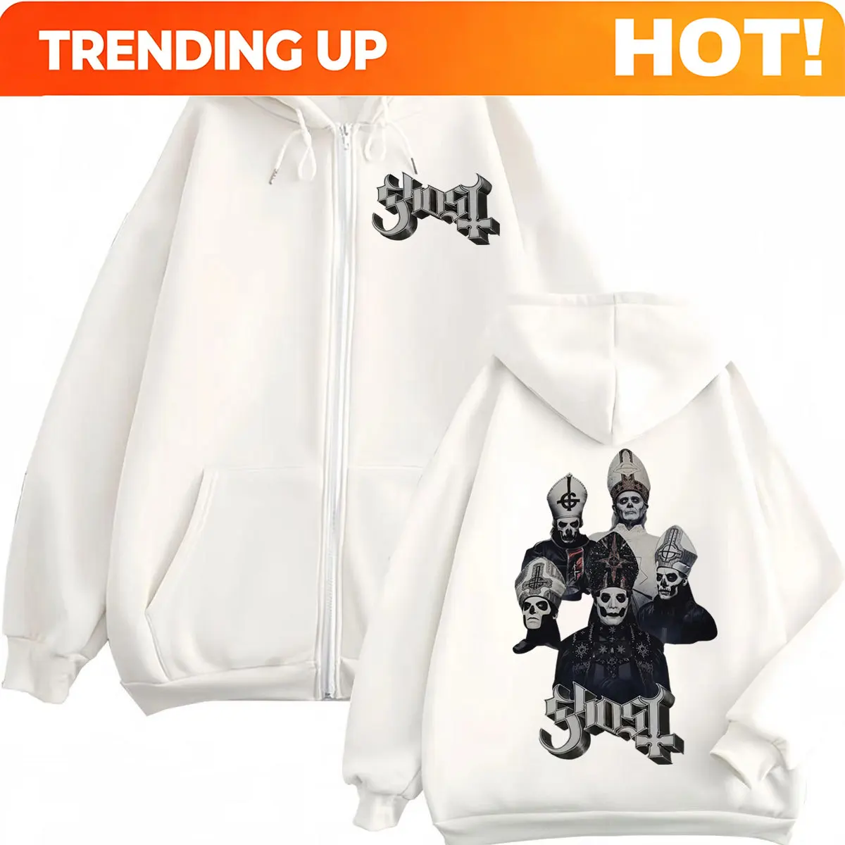 Sudadera con capucha y cremallera Ghost Band, ropa para hombre y mujer, moda rock, sudaderas con capucha góticas vintage, ropa urbana
